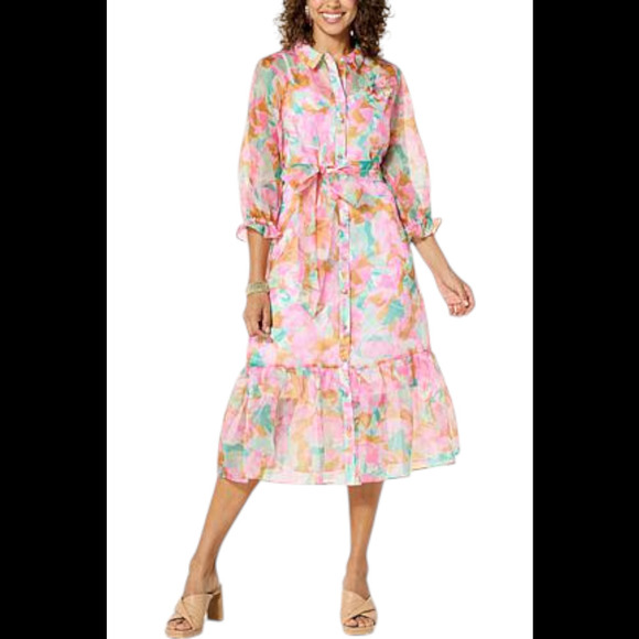 C Wonder by Christian Siriano Button Front Midi Dress Cherry Blossom - Regular - Picture 1 of 1